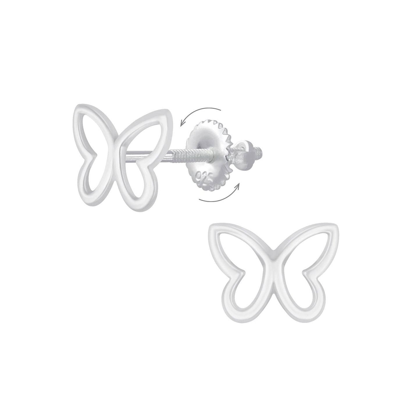 Girls' butterfly earrings with screw closure, made of 925 silver