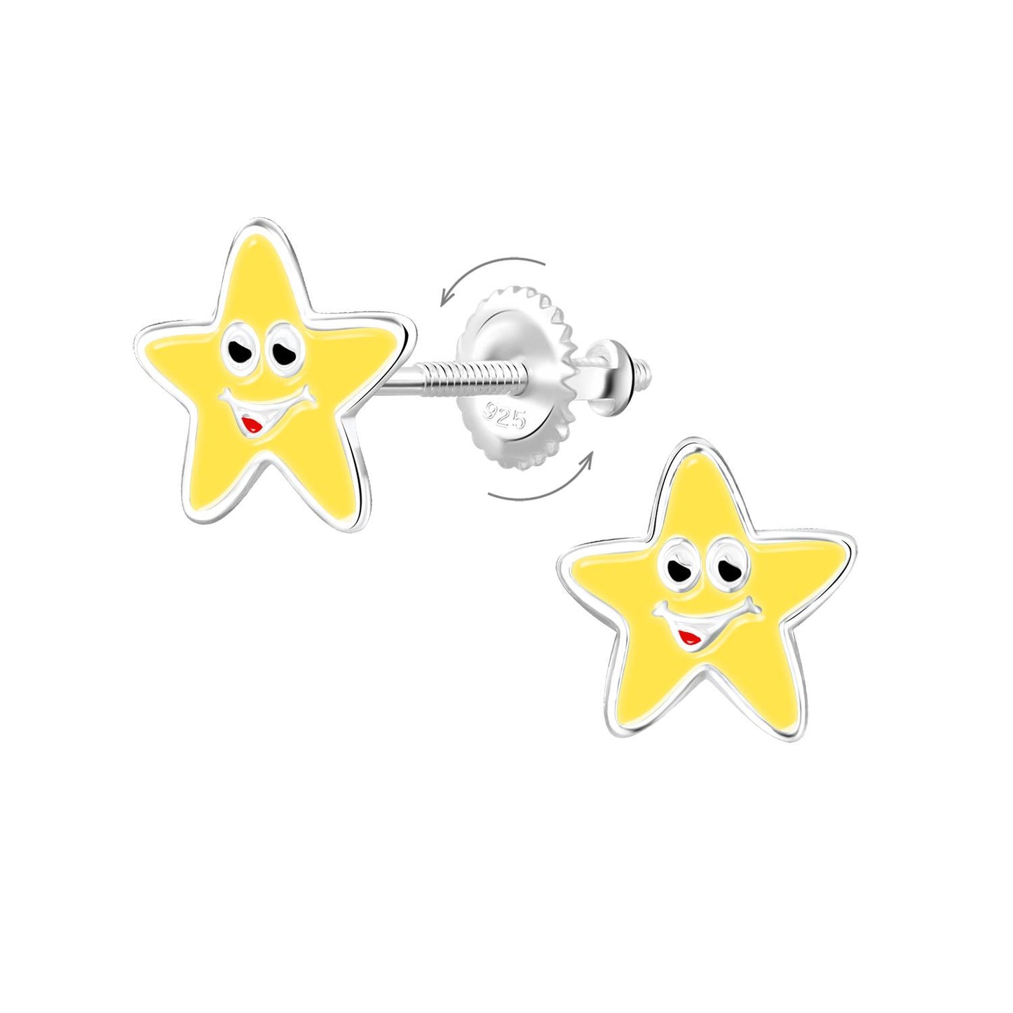 Girls' star earrings with screw closure, made of 925 silver