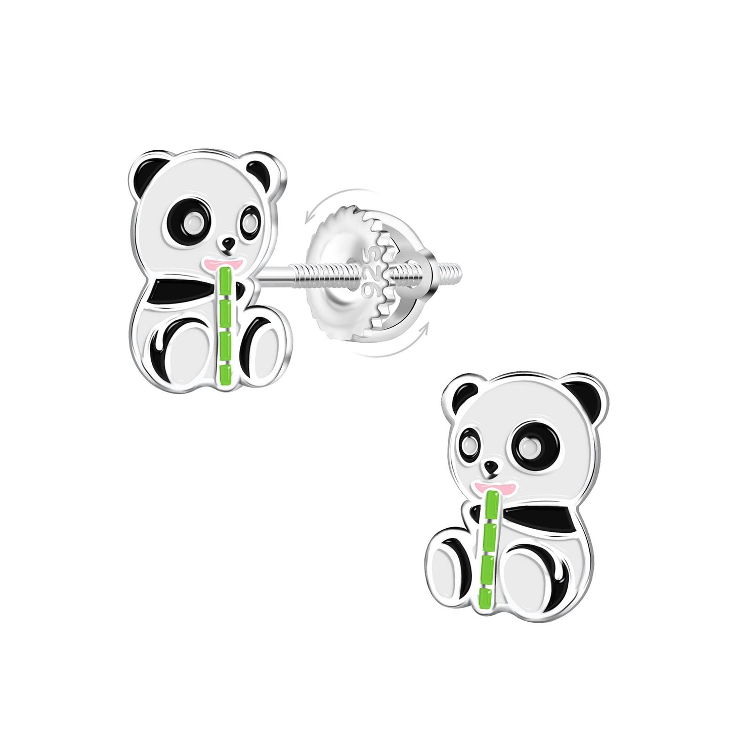 Kinder Ohrringe Panda Schraubverschluss aus 925 Silber