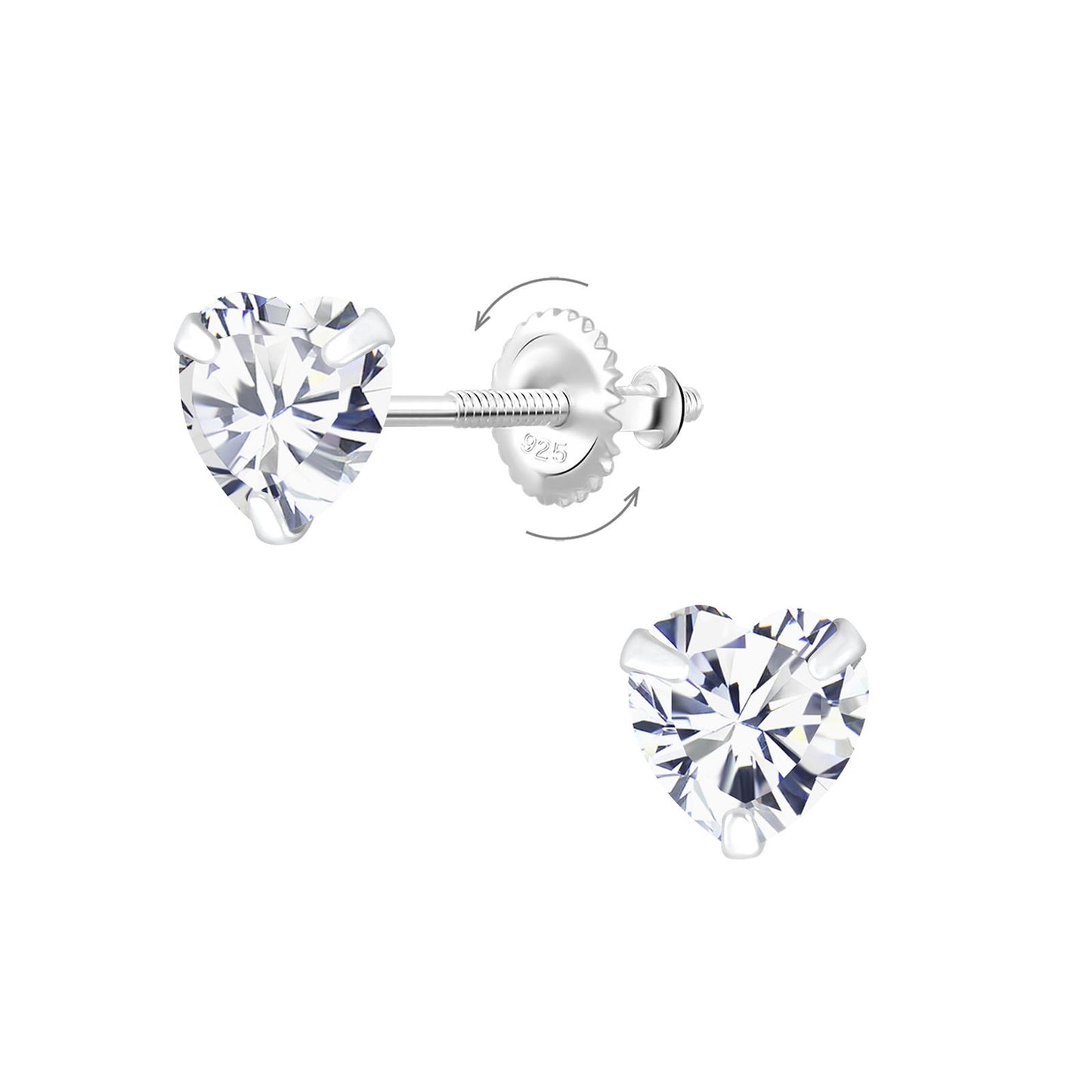 Mädchen Ohrringe 6mm Herz Zirkonia Schraubverschluss aus 925 Silber