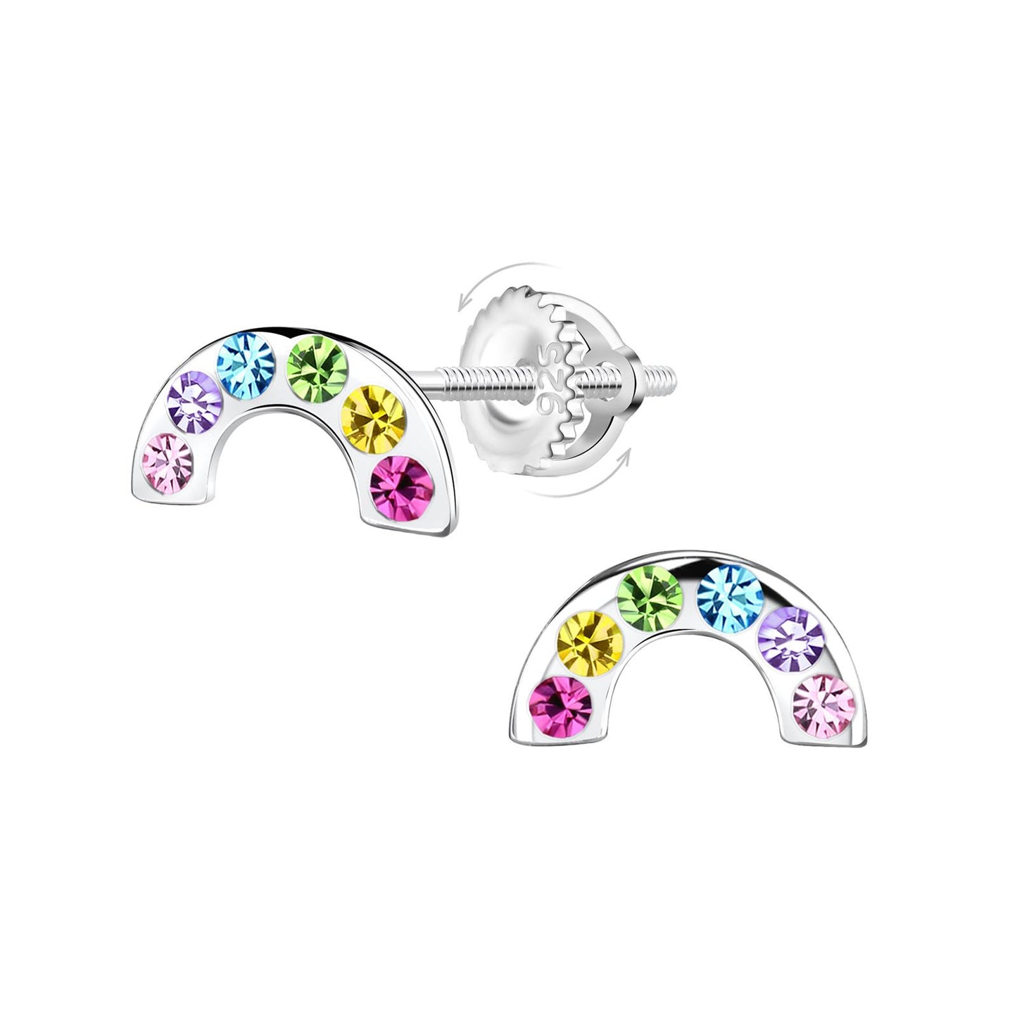 Kinder Ohrringe Regenbogen Schraubverschluss aus 925 Silber