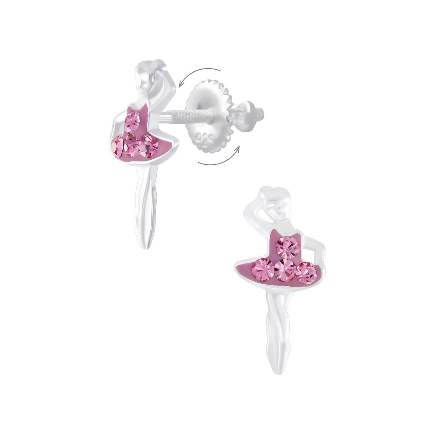 Children's ballerina earrings with screw closure, made of 925 silver