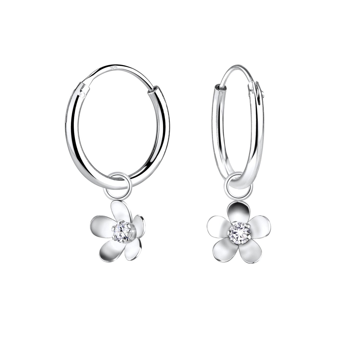 Girls' hoop earrings with flowers, made of 925 silver