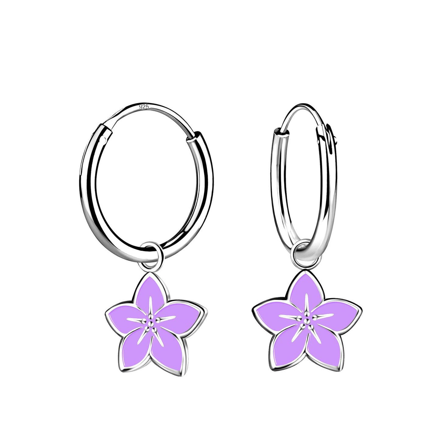 Girls' hoop earrings with flowers, made of 925 silver