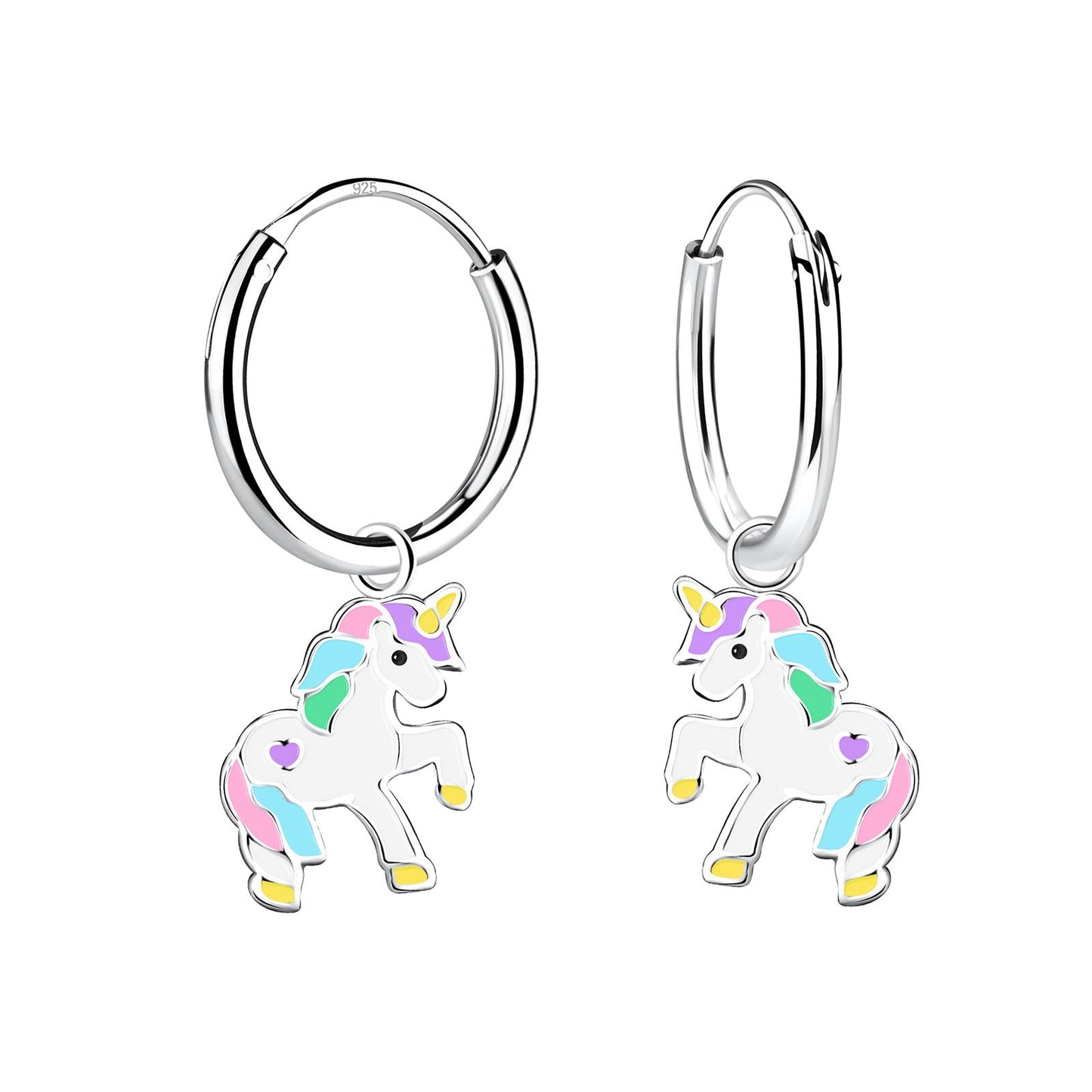 Eenhoorn oorringen voor meisjes van 925 sterling zilver.