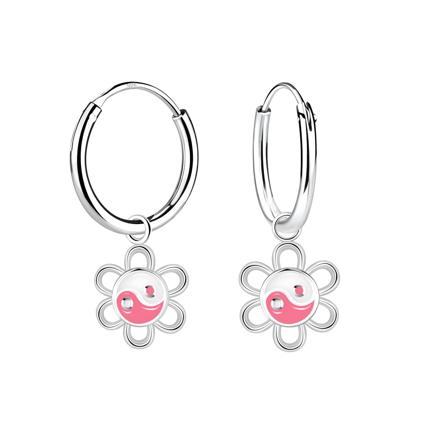 Mädchen Creolen Yin Yang Blumen aus 925 Silber
