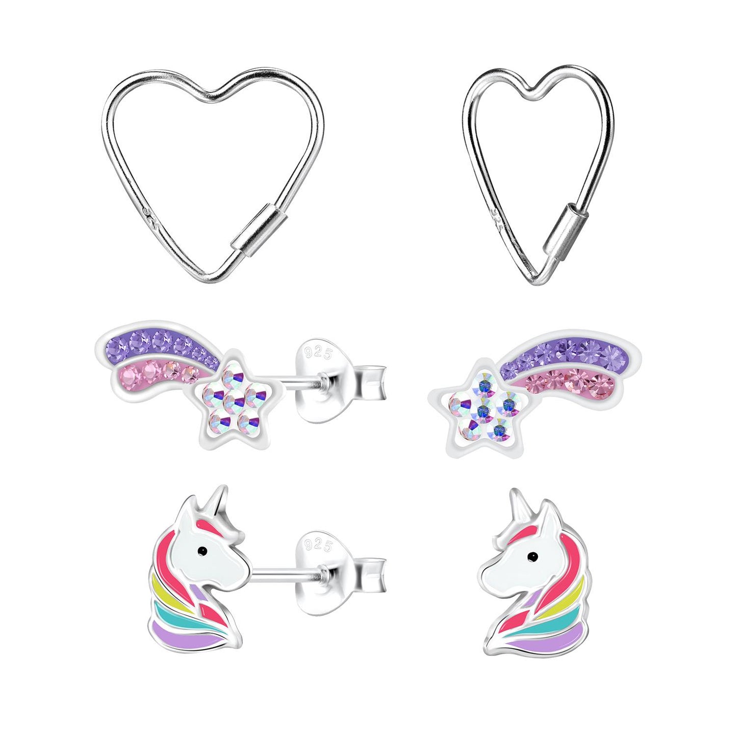 Kinder Ohrringe-Set Einhorn aus 925 Silber