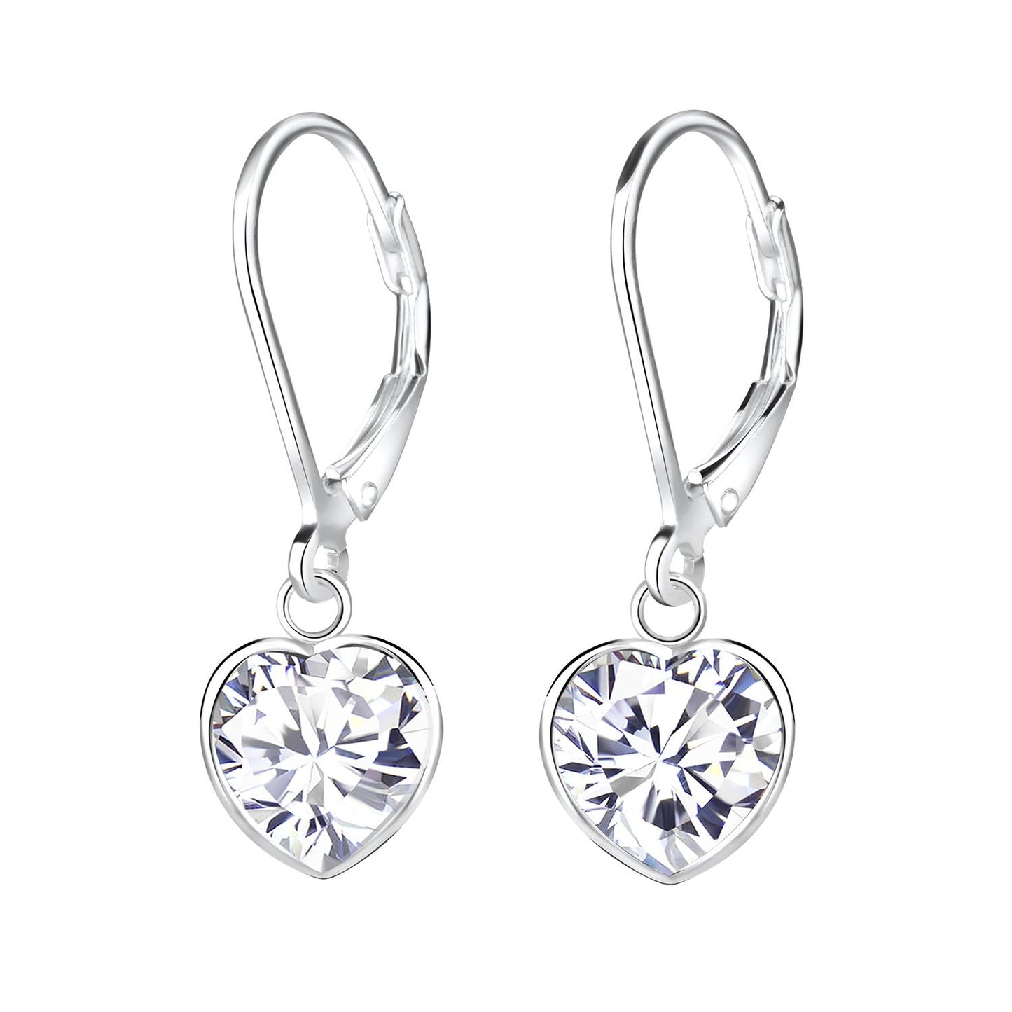 Oorbellen voor meisjes, 8 mm hartvormig met zirkonia, gemaakt van 925 zilver.