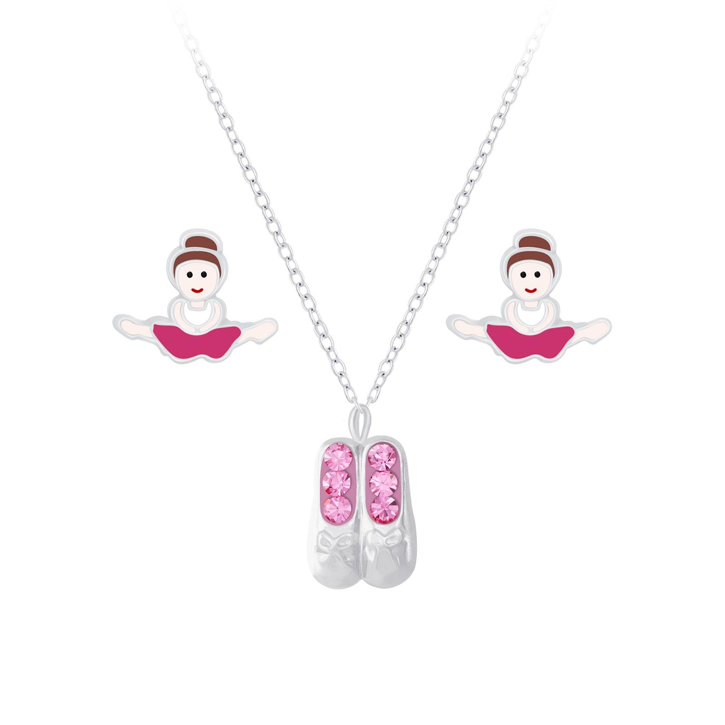 Children's Ballerina Necklace & Earrings Set in 925 Sterling Silver