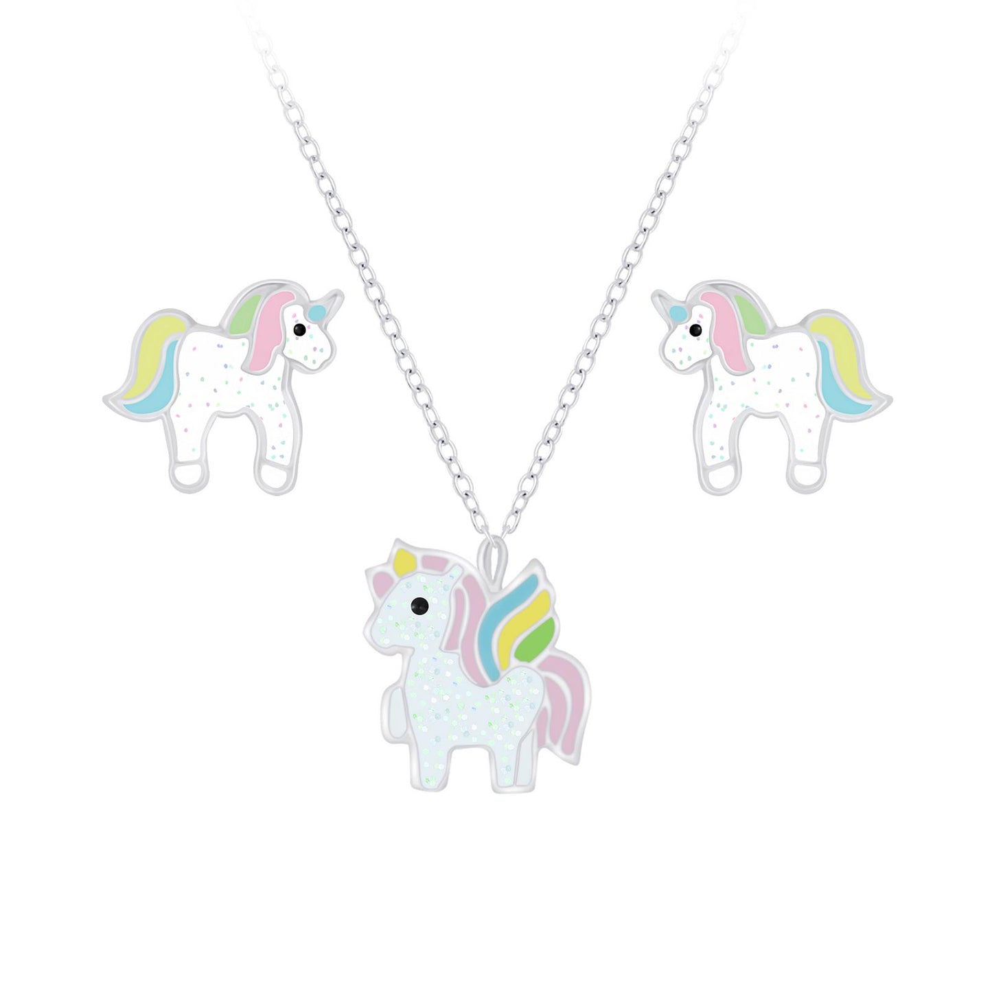 Kinder Halskette & Ohrringe Set Einhorn aus 925 Silber