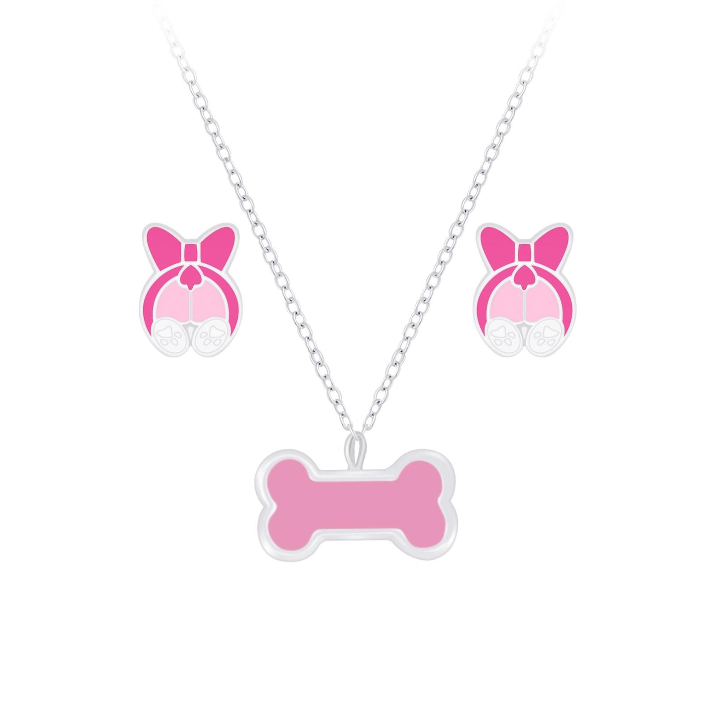 Kinder Halskette & Ohrringe Set Hunde aus 925 Silber