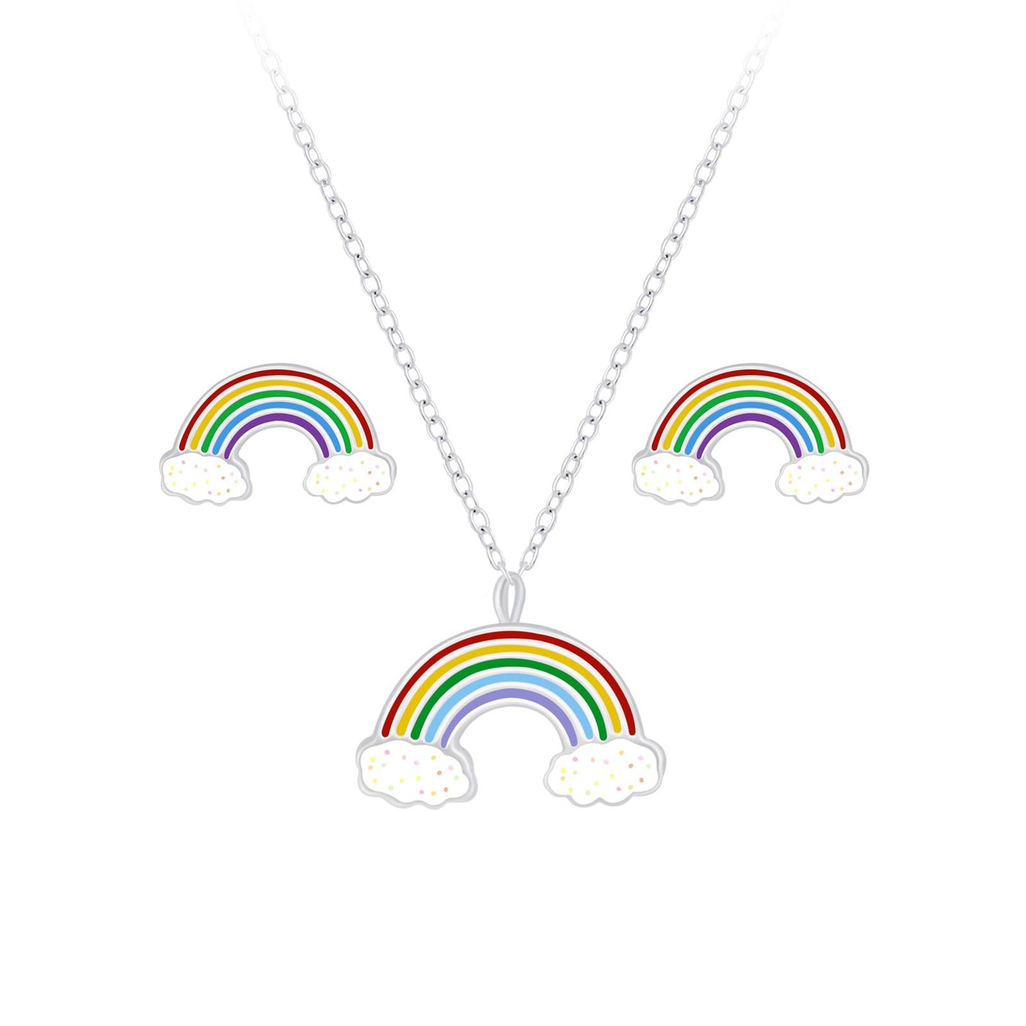Children's Rainbow Necklace & Earrings Set in 925 Sterling Silver