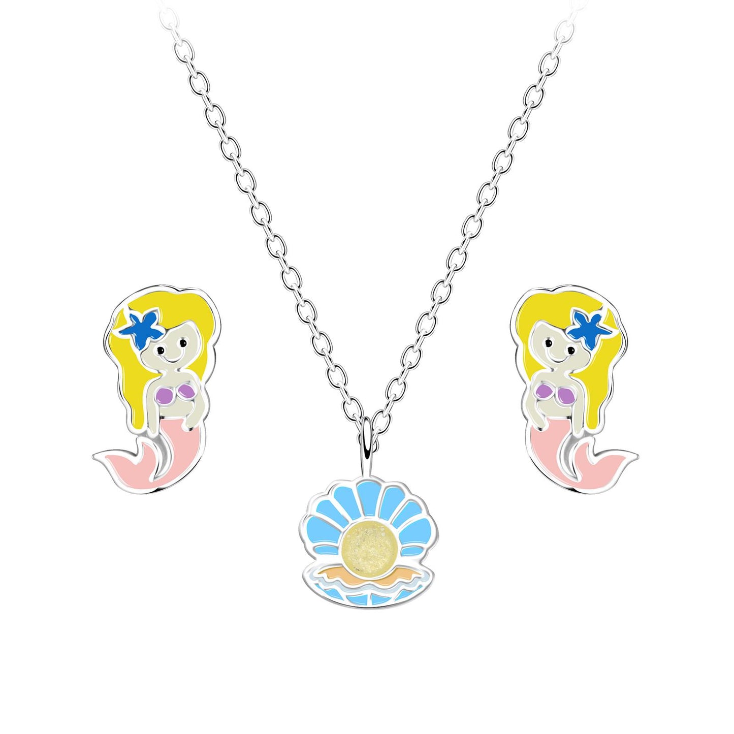 Kinder Halskette & Ohrringe Set Meerjungfrauen aus 925 Silber