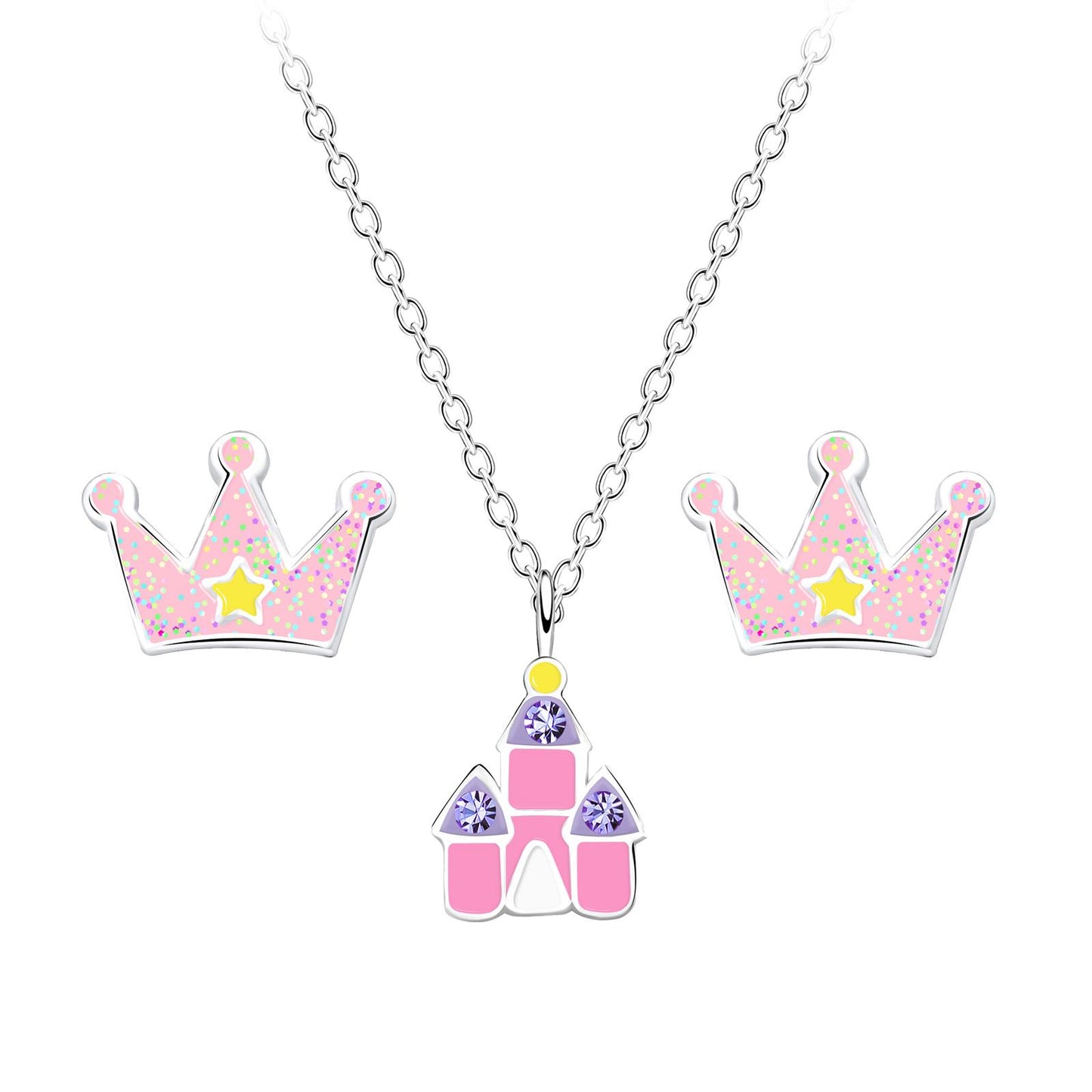 Kinderprinsessenketting en oorbellen set van 925 sterling zilver