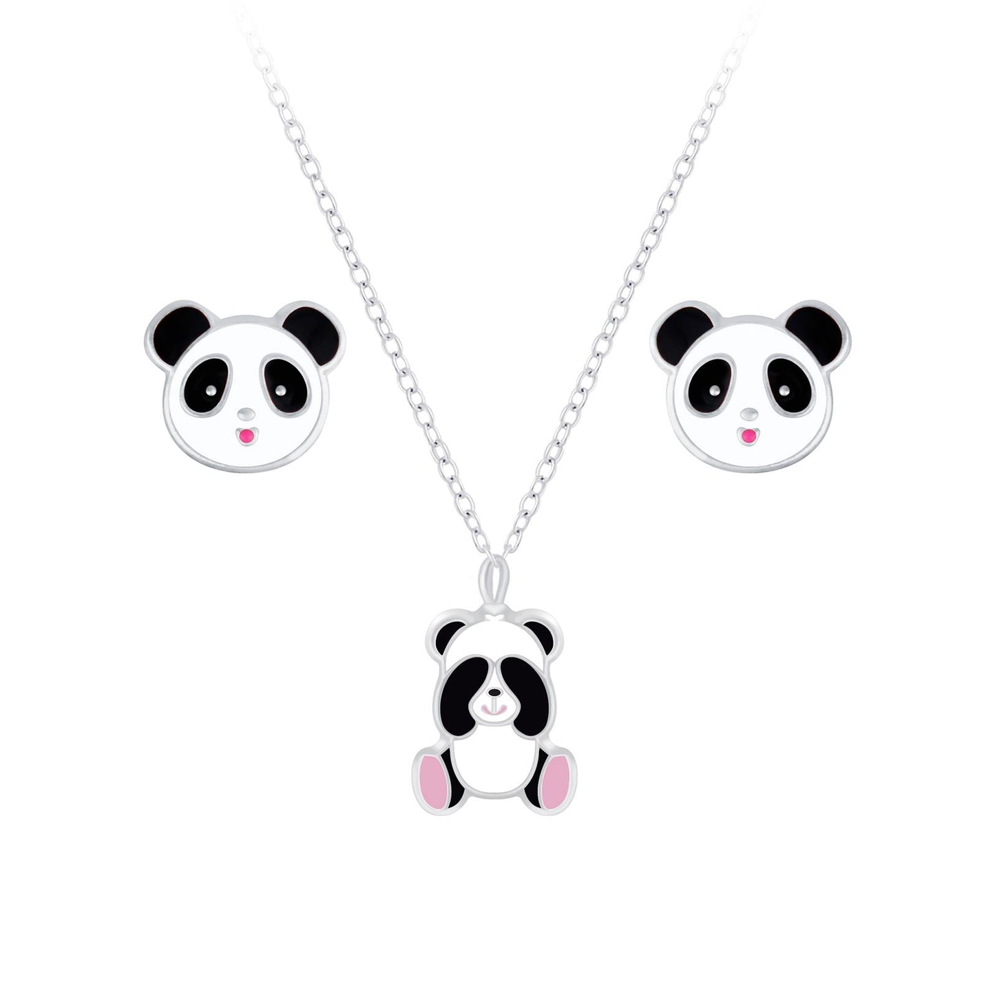 Kinder Halskette & Ohrringe Set Panda aus 925 Silber