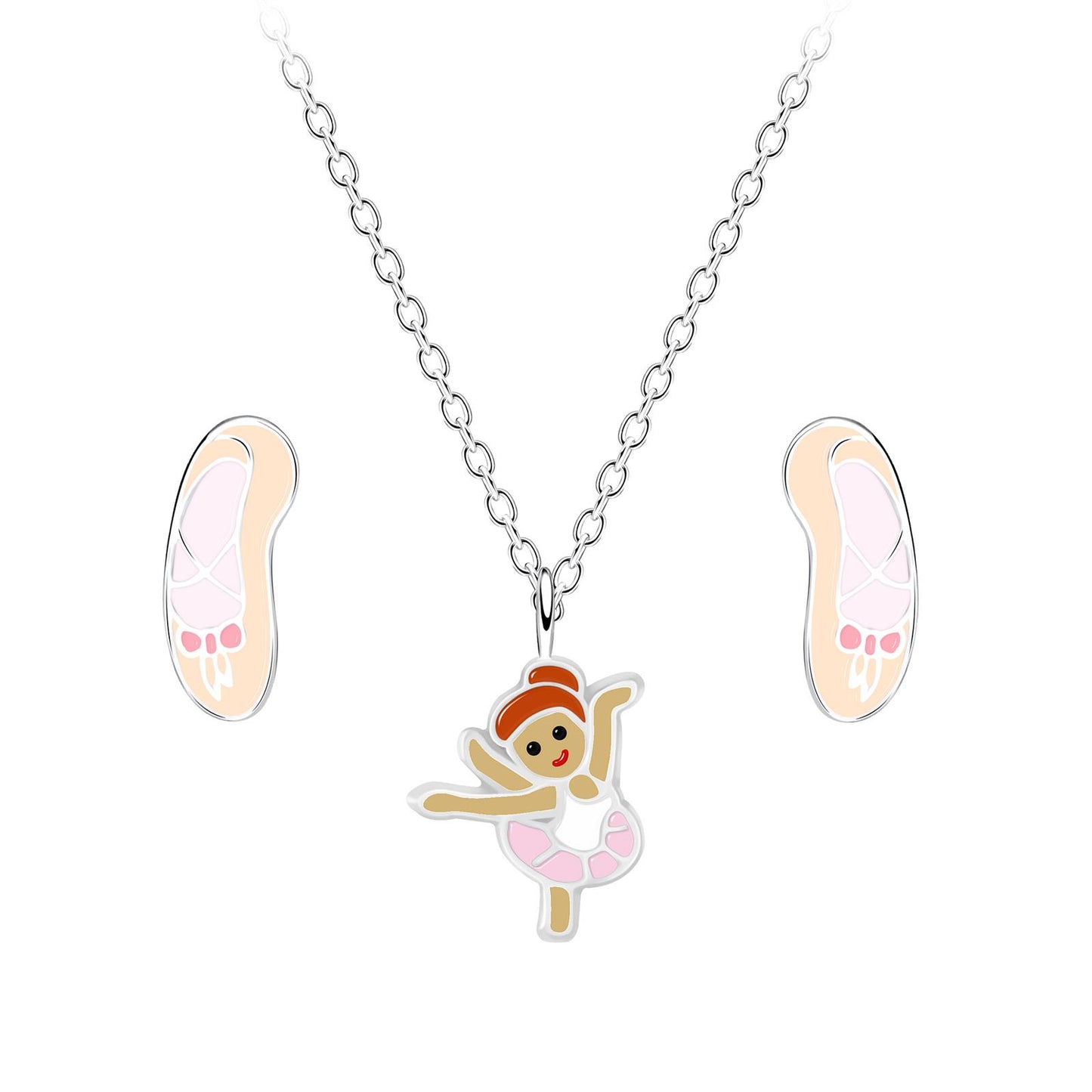 Kinderballerina ketting en oorbellen set van 925 sterling zilver