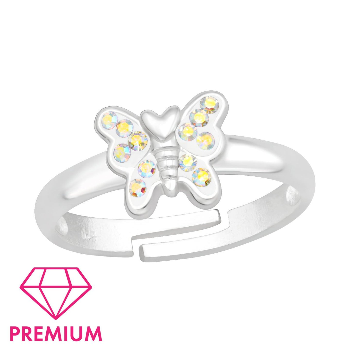 Girls' Butterfly Ring, Size 4, Made of 925 Silver