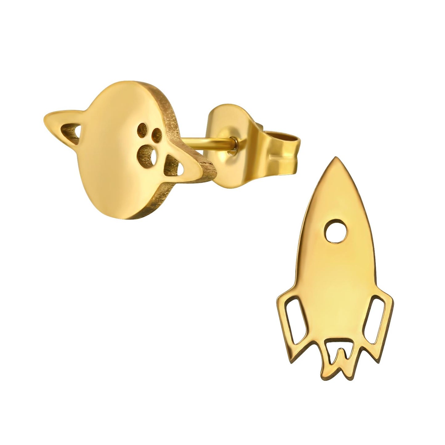 Jungen Ohrringe Rakete und Saturn aus Chirurgenstahl
