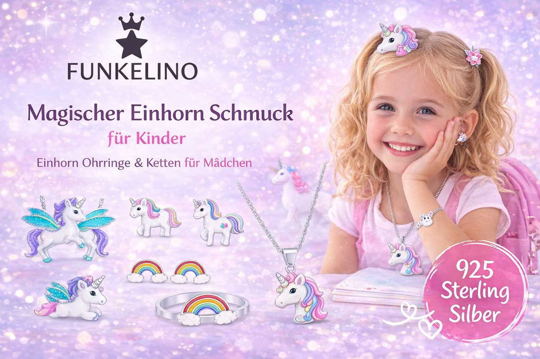 Fröhliche Kind mit schönem Einhorn Kinderschmuck von Funkelino