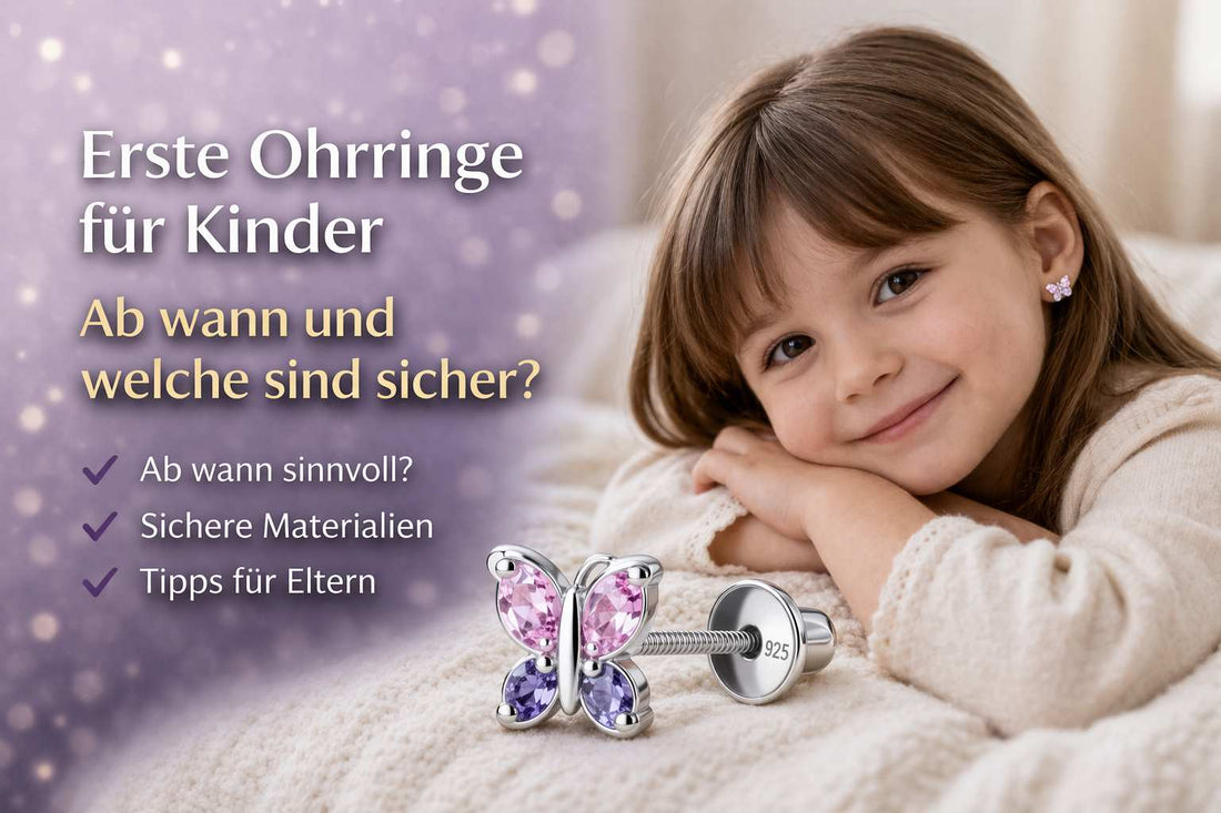 Mädchen mit sicheren ersten Ohrringen von Funkelino aus 925 Silber und Schraubverschluss