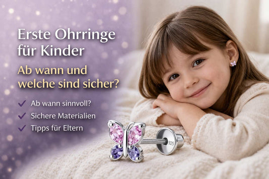 Mädchen mit sicheren ersten Ohrringen von Funkelino aus 925 Silber und Schraubverschluss