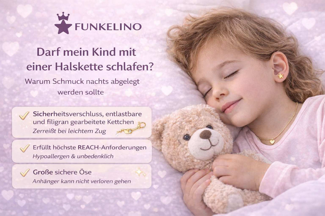 Kind schläft mich Halskette und Teddy. Warum dieses sehr gefählich ist! Sicherheitstipps von Funkelino