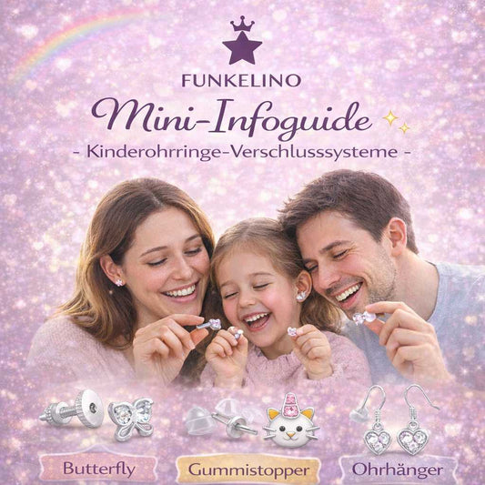 Fröhliche Familie mit Kinderohrringen und sicheren Verschlüssen von Funkelino