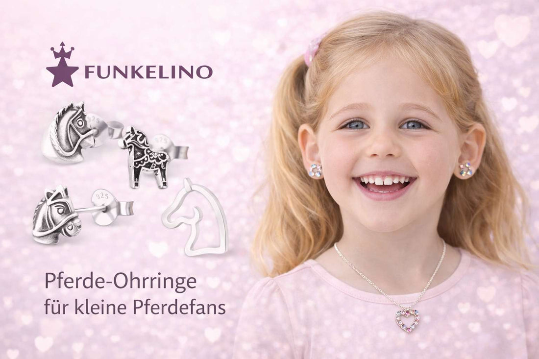 Kleines Mädchen mit vielen Pferde Ohrringen von Funkelino sehr glücklich