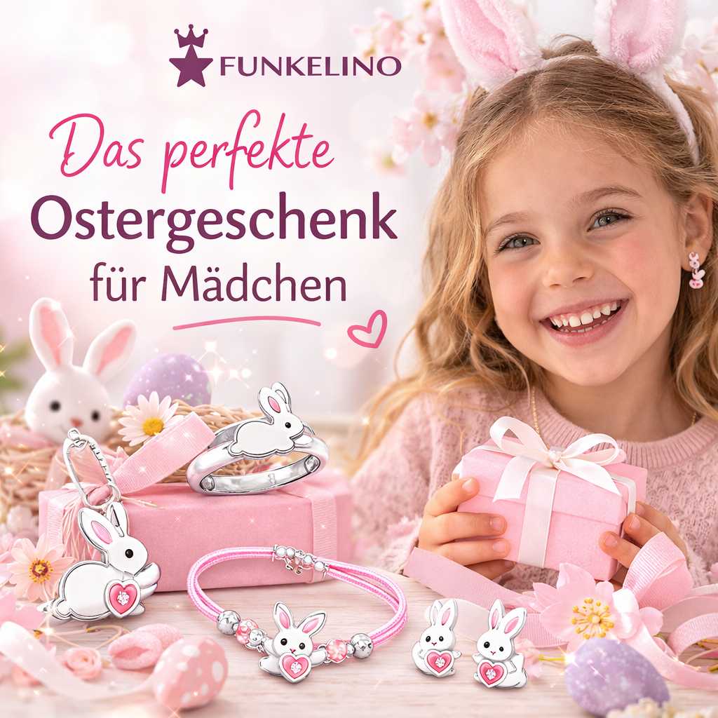 Mädchen freut sich über tolle Kinderschmuck Geschenke zu Ostern von Funkelino