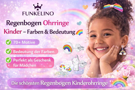 Kleines Mädchen fröhlich mit Regenbogen Ohrringen von Funkelino