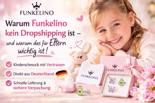 Mädchen freut über sicheren Kinderschmuck verschickt aus Deutschland von Funkelino