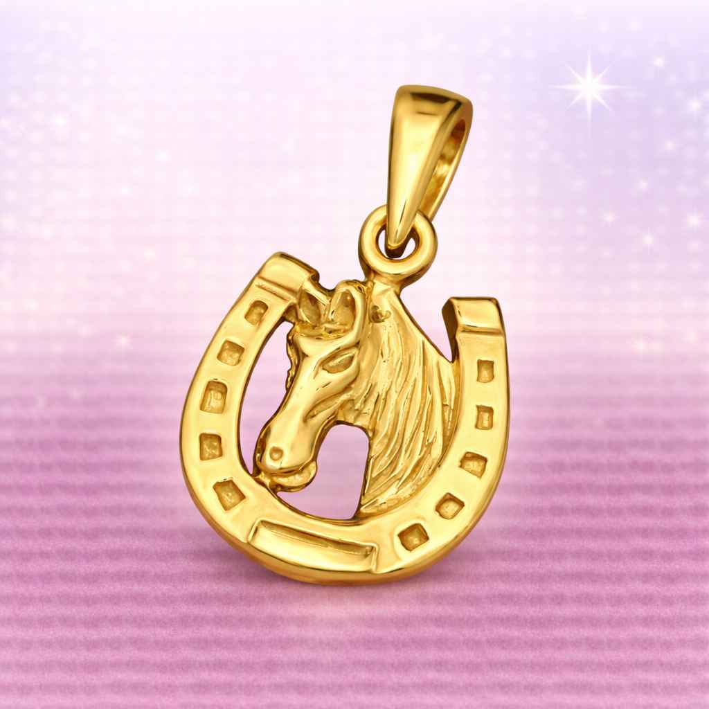Anhänger für Kinder Kette aus 925 Silber vergoldet mit Hufeisen und Pferde Motiv