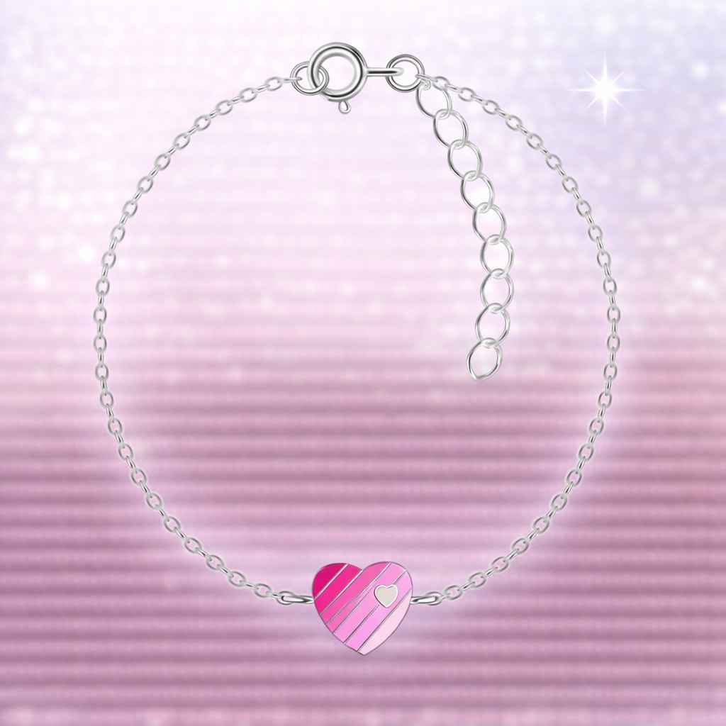 Kinder Armband aus 925 Silber, verstellbar und mit süßem Herz Motiv