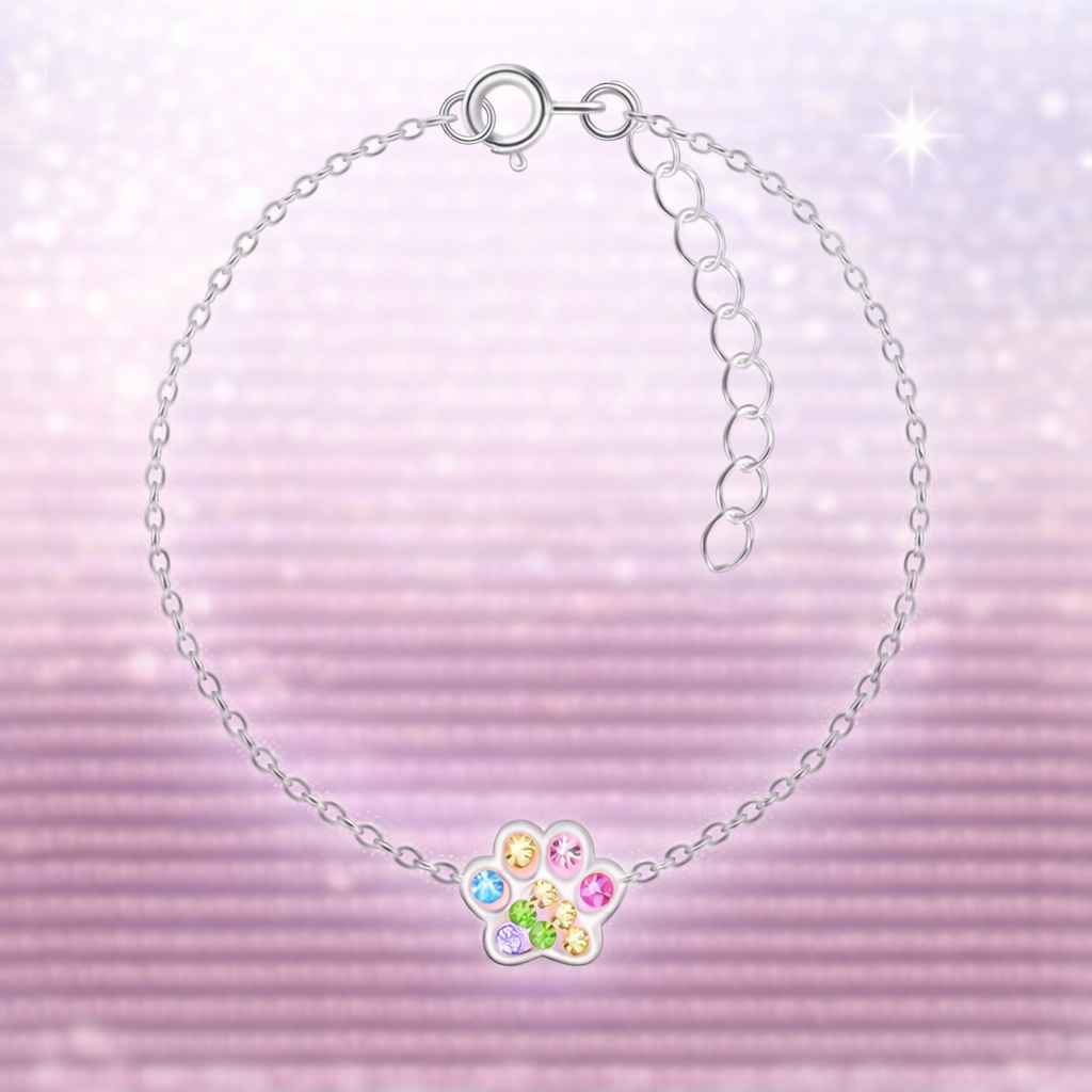 Kinder Armkette aus 925 Silber verstellbar und mit süßem buntem glitzer Pfoten Motiv