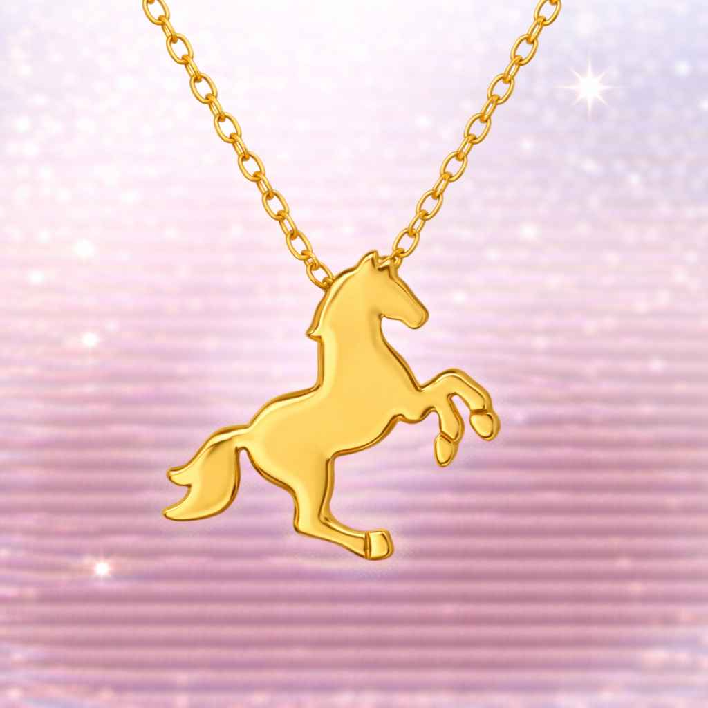 kinder halskette aus 925 silber vergoldet mit pferde motiv