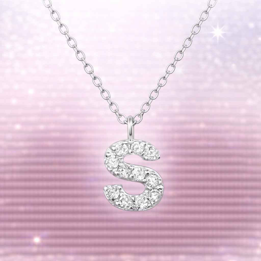 Kinderhalskette aus 925 Silber mit Buchstabe "S" als Anhänger und Kristallen