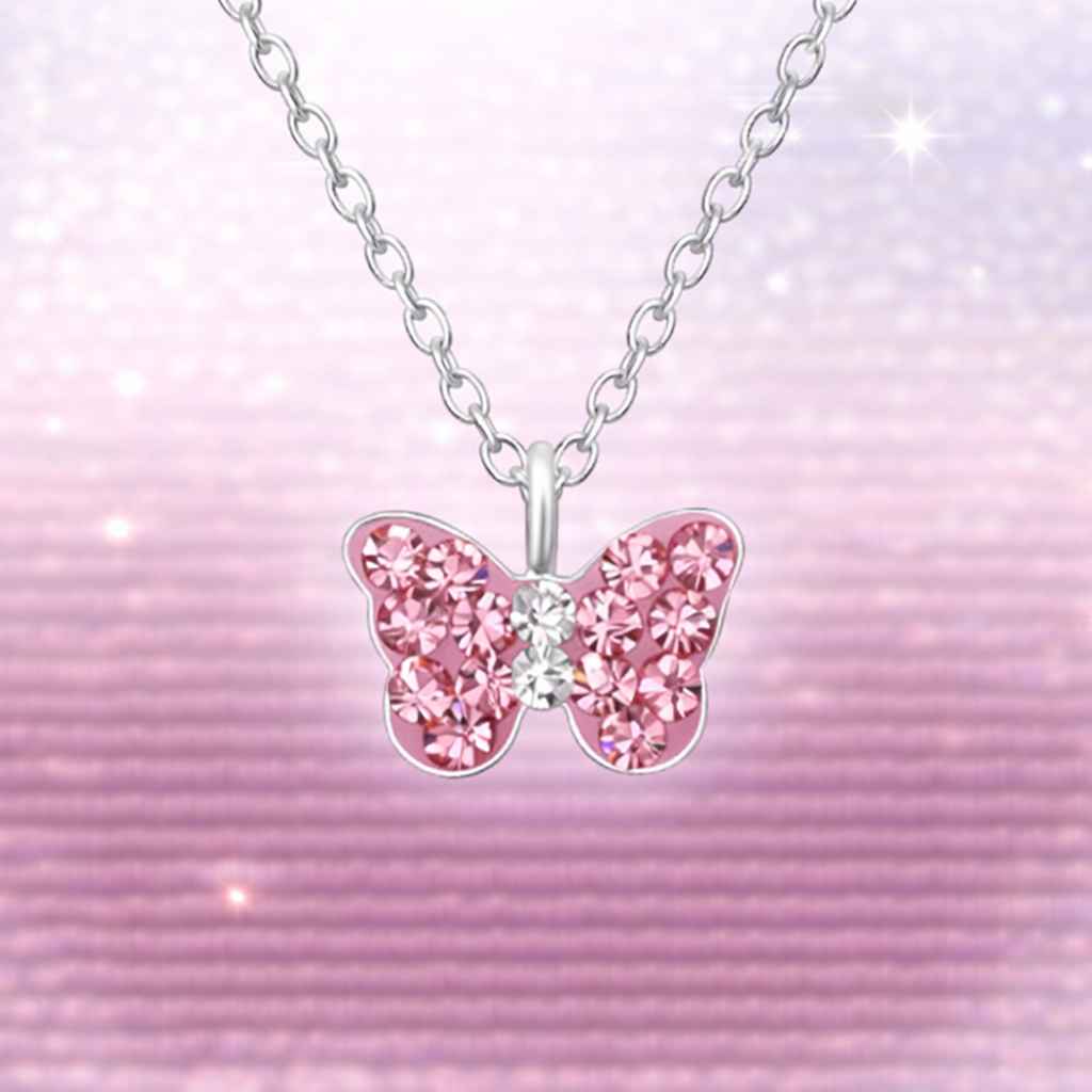 kinder halskette aus 925 silber mit schmetterling motiv in pink
