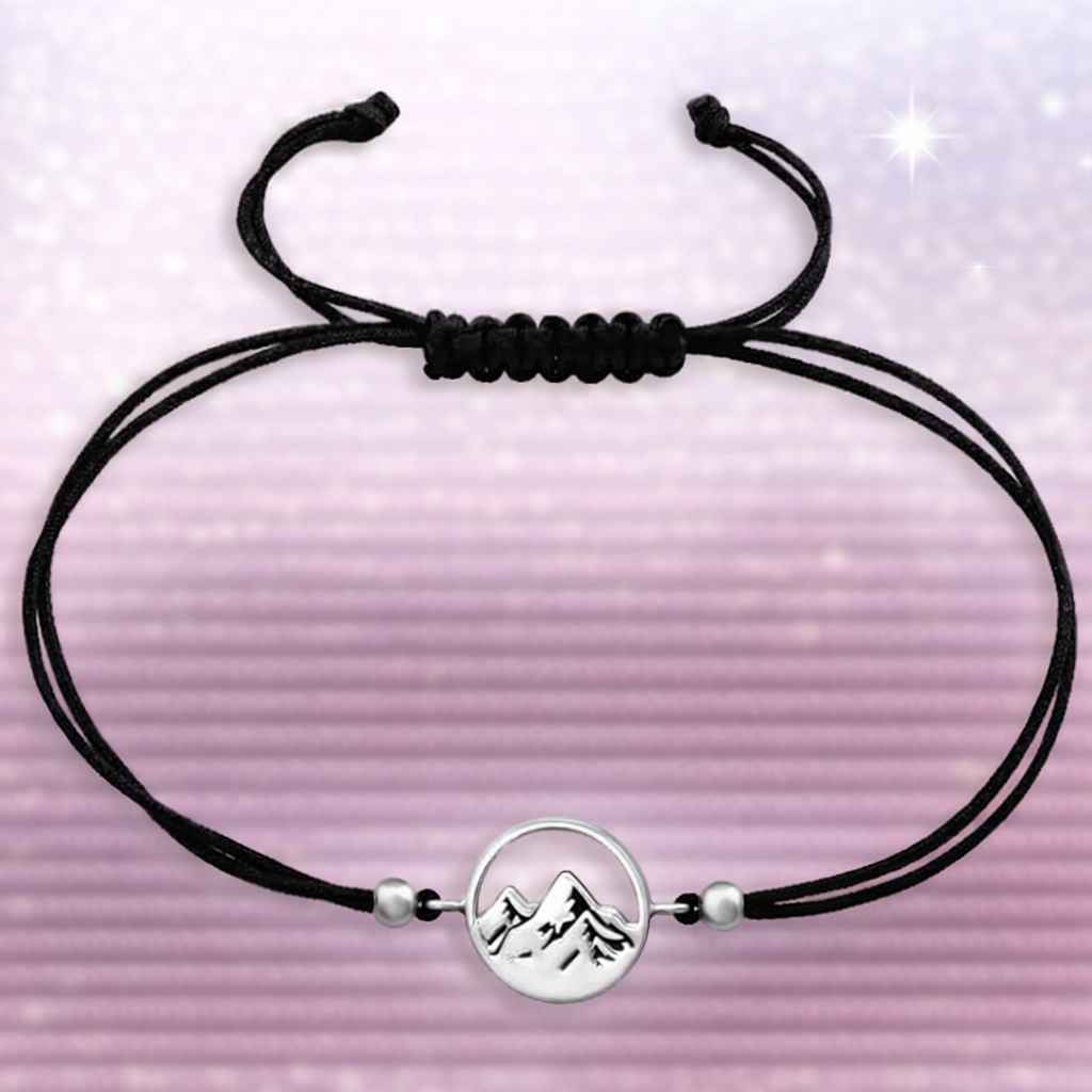 Kinderarmband für Jungen aus 925 Silber in schwarz und mit Berg Motiv