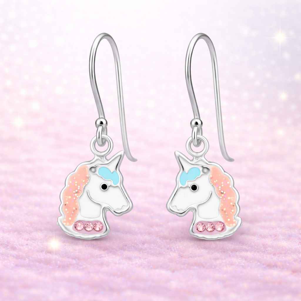 kinderohrringe aus 925 silber hängend mit einhorn motiv