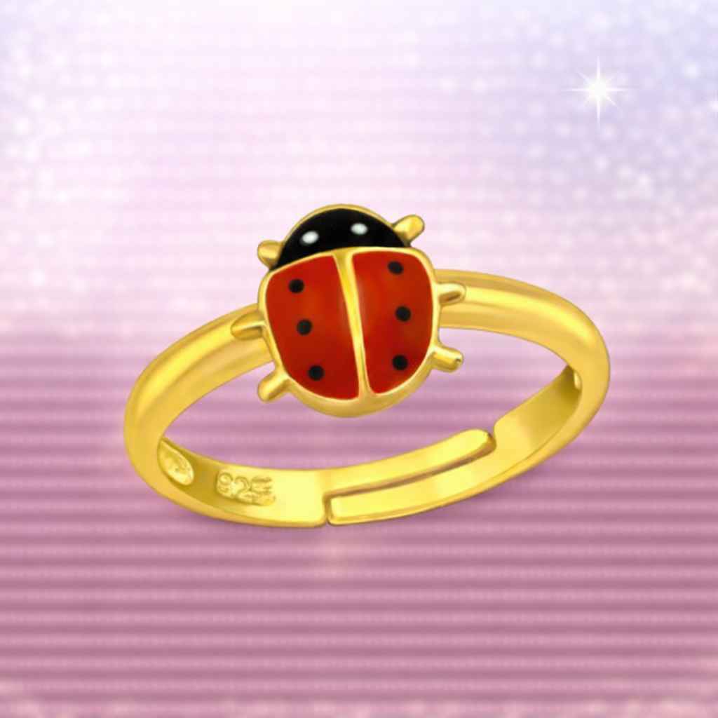 Kinderring aus 925 Silber, vergoldet mit Marienkäfer Motiv