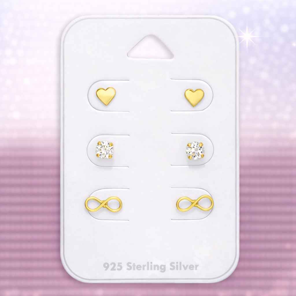 Schmuckset für Kinder aus 925 Silber vergoldet mit Herz, Infinity und Kristall Motiven