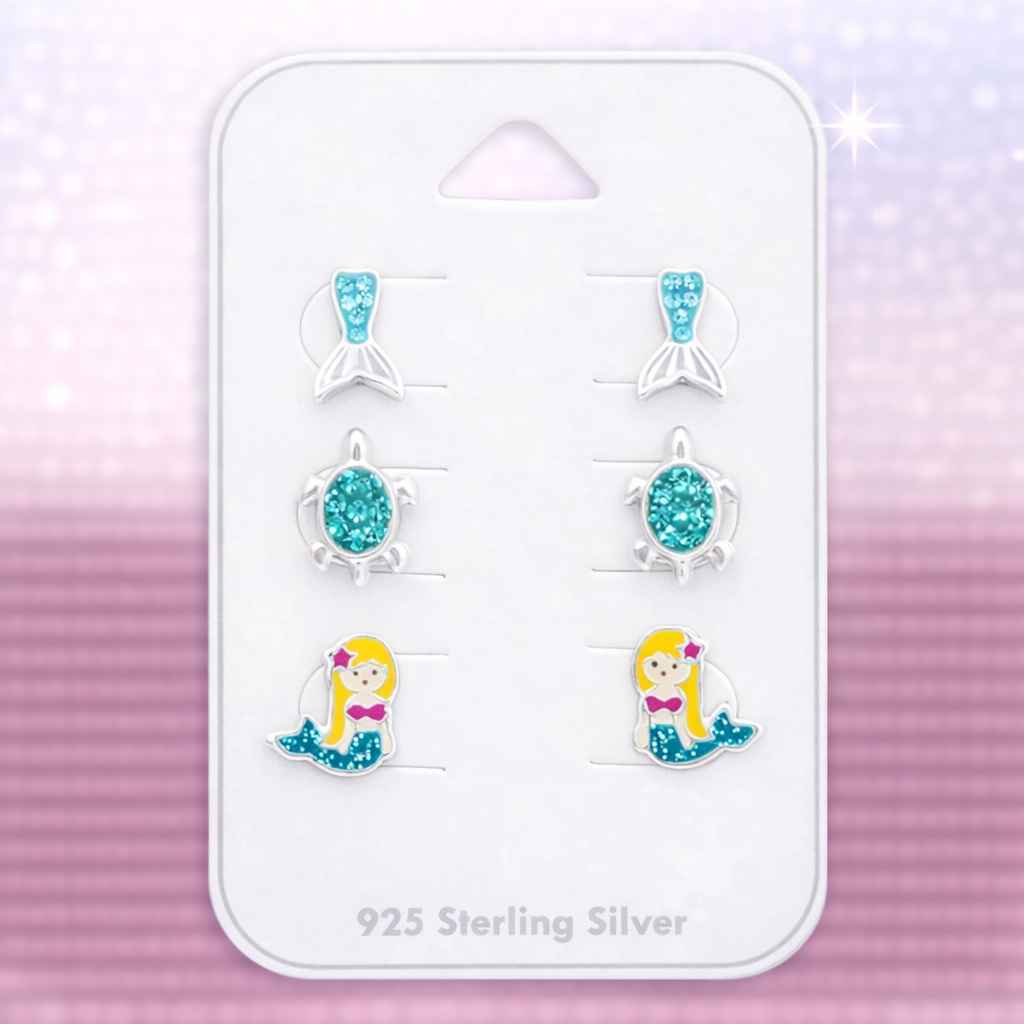 Schmuckset für Kinder aus 925 Silber mit Meerjungfrau und Schildkröten Motiven
