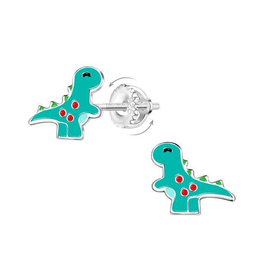Jungen Ohrringe Dinosaurier Schraubverschluss aus 925 Silber