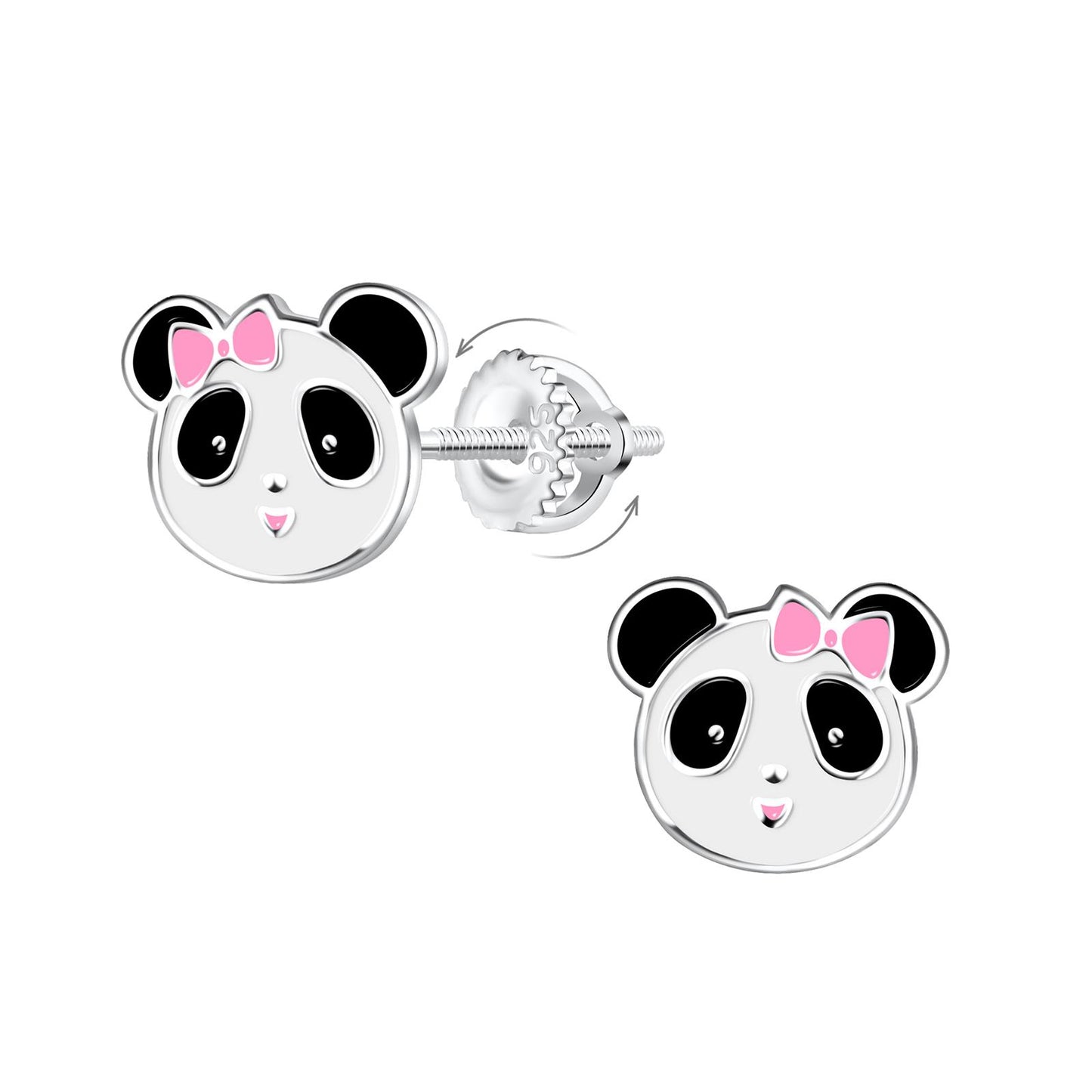 Kinder Ohrringe Panda Schraubverschluss aus 925 Silber