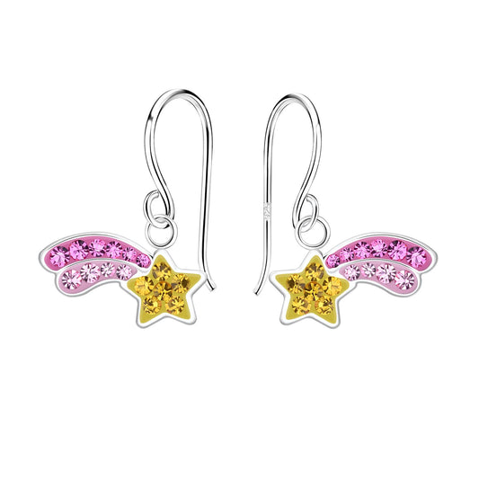 Oorbellen met vallende ster voor meisjes, gemaakt van 925 zilver.