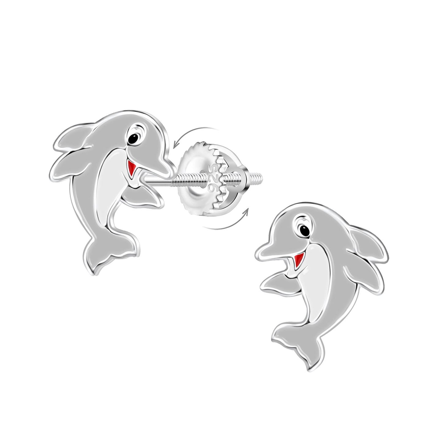 Kinder Ohrringe Delfin Schraubverschluss aus 925 Silber