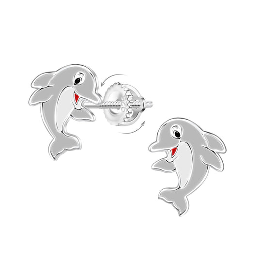 Kinder Ohrringe Delfin Schraubverschluss aus 925 Silber