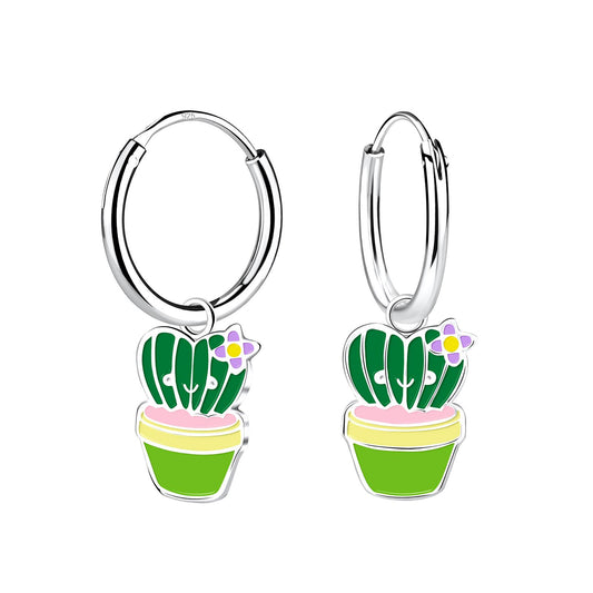 Kinderoorringen in de vorm van cactussen, gemaakt van 925 zilver.