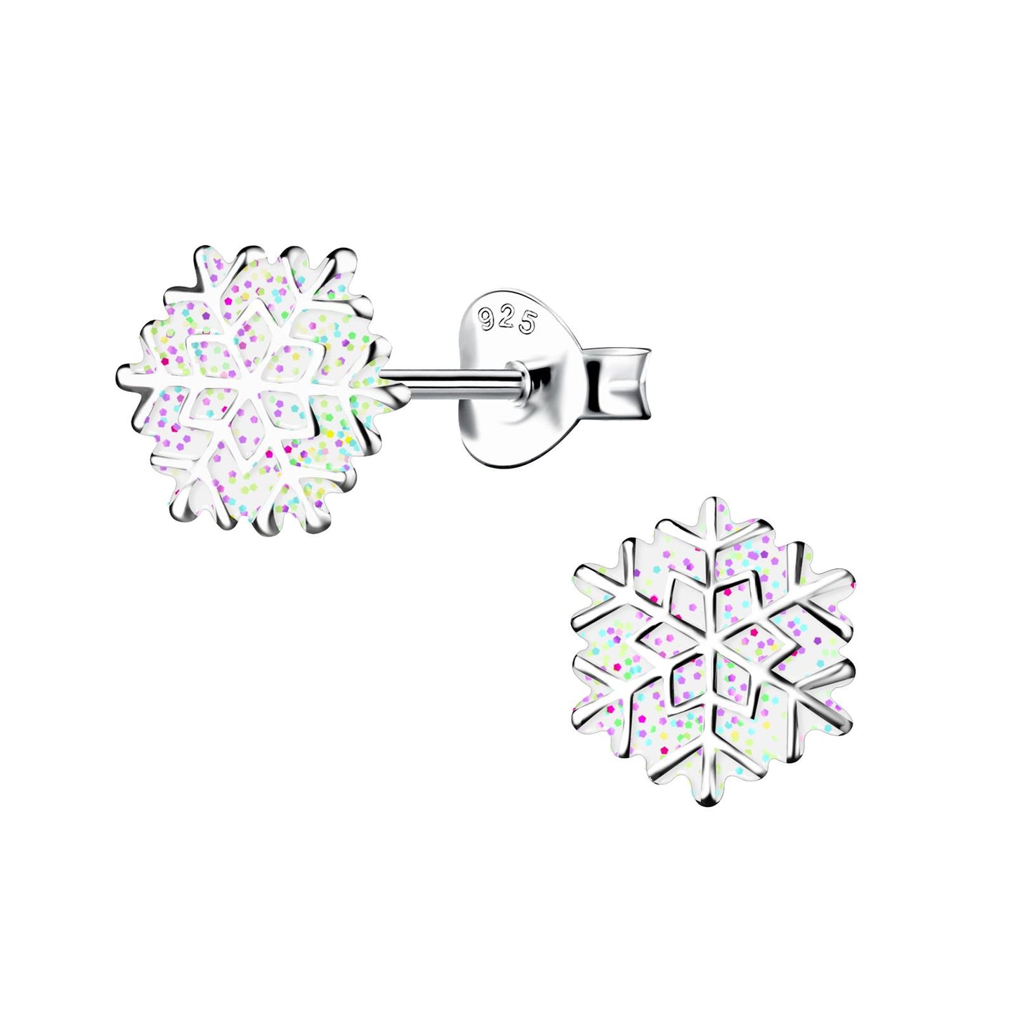 Kinderoorbellen in de vorm van een sneeuwvlok, gemaakt van 925 zilver.