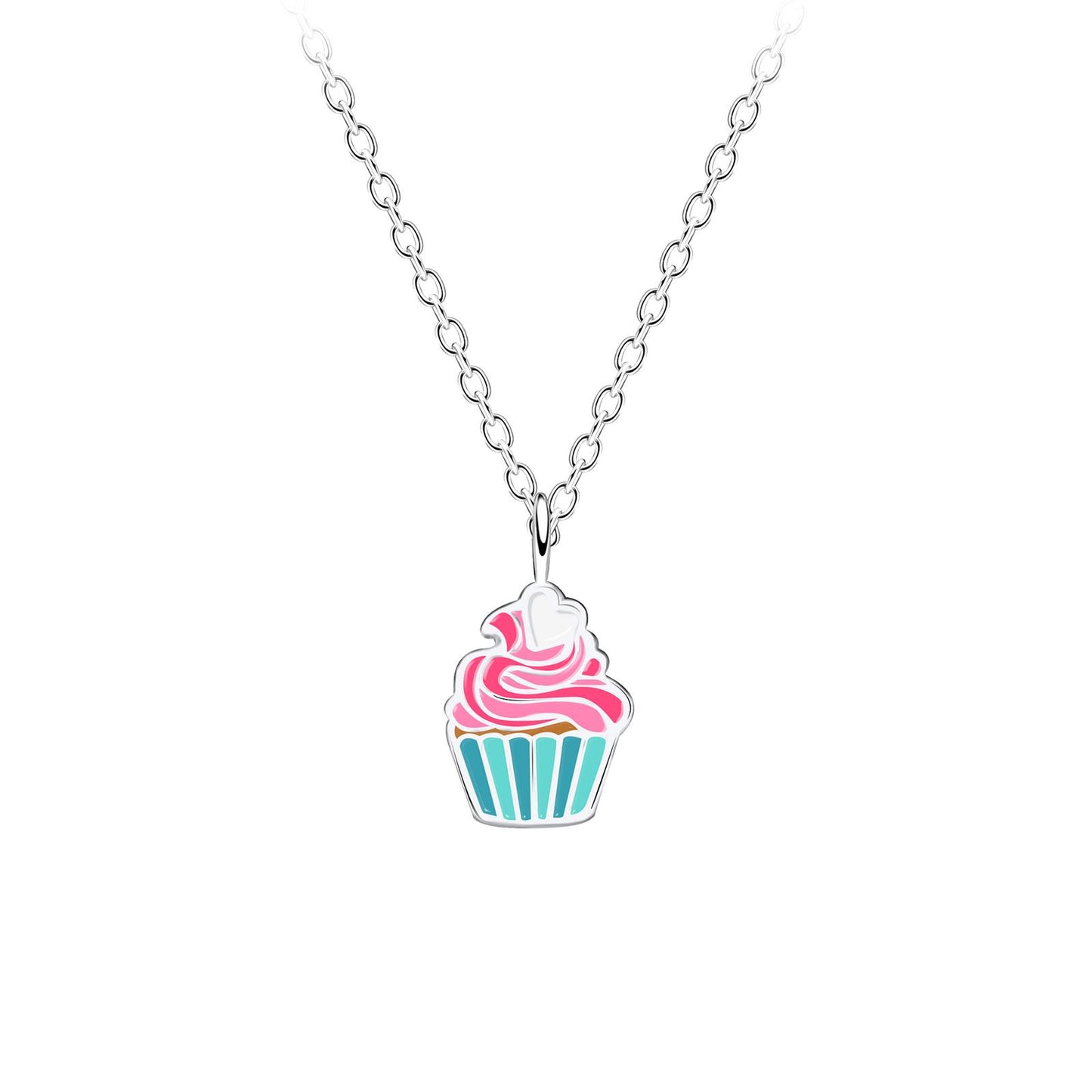 Kinderketting in de vorm van een cupcake, gemaakt van 925 zilver.